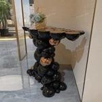 Sculptural Bubble Console Table with High-Gloss Black Spheres and Rose Gold Accents